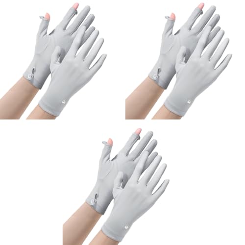 PALAY® Ice Silk Gloves Women Sun Protection Anti-Skid Breathable Touch Screen Bike Riding Cycling Summer Cooling Grey 3PCS PALAY® Ice Silk Gloves Women Sun Protection Anti-Skid Breathable Touch Screen Bike Riding Cycling Summer Cooling Grey 3PCS